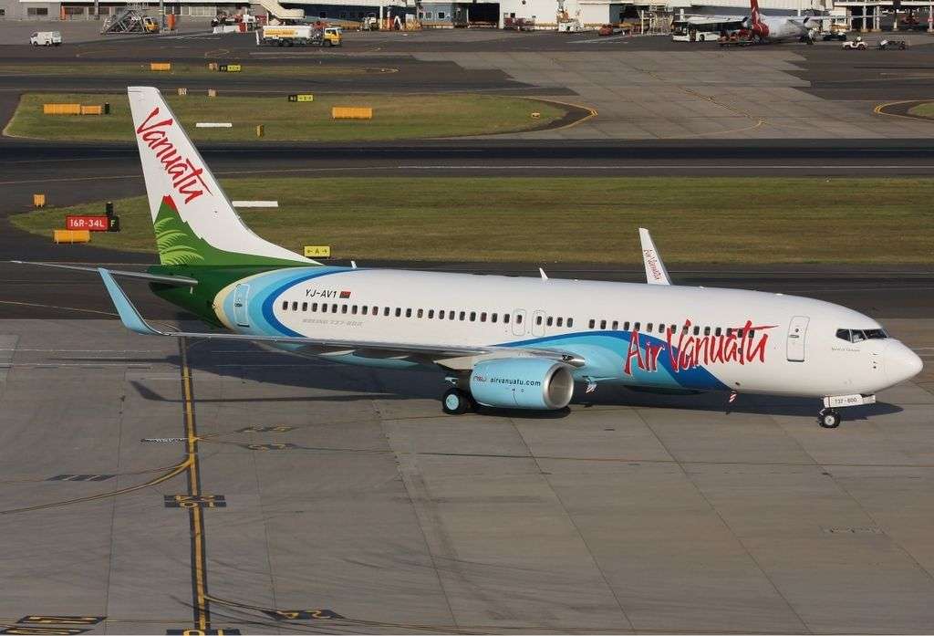 An Air Vanuatu Boeing 737 on the taxiway.