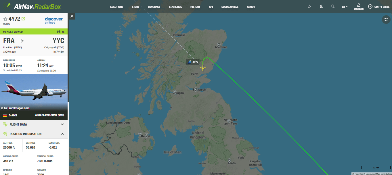 In the last few moments, a Discover Airlines Airbus A330-300 from Frankfurt to Calgary has declared an emergency and has diverted to Manchester.