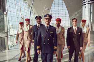 Emirates flight and cabin crew.