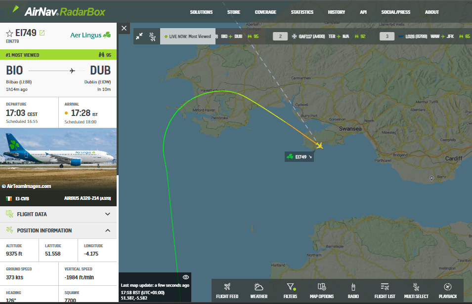 In the last few moments, an Aer Lingus Airbus A320 from Bilbao to Dublin has declared an emergency near Cardiff.