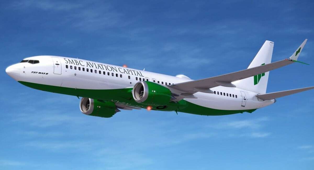 Render of Boeing 737 MAX in SMBC Aviation Capital livery.