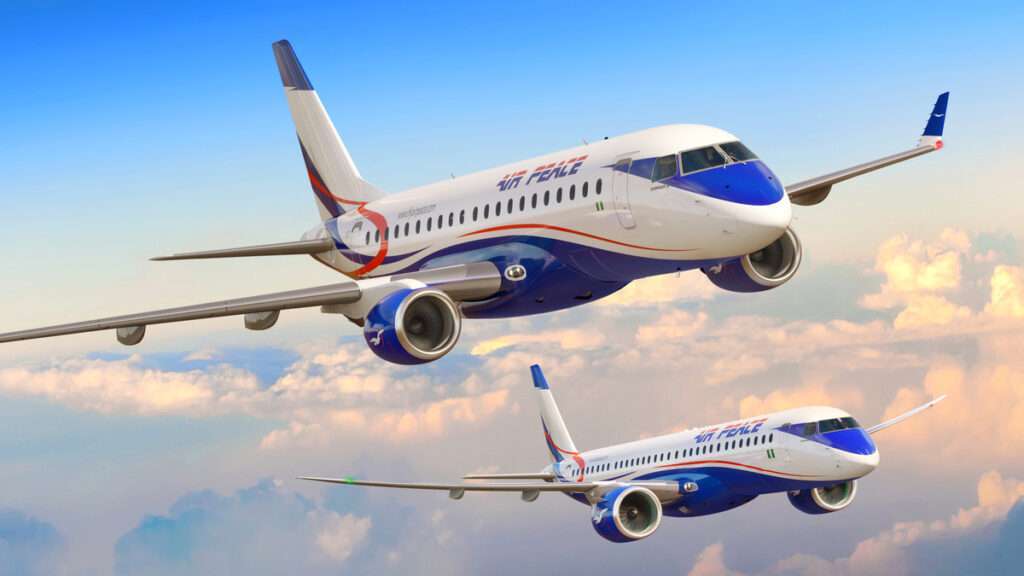 Render of two Air Peace Embraer E-Jets in flight