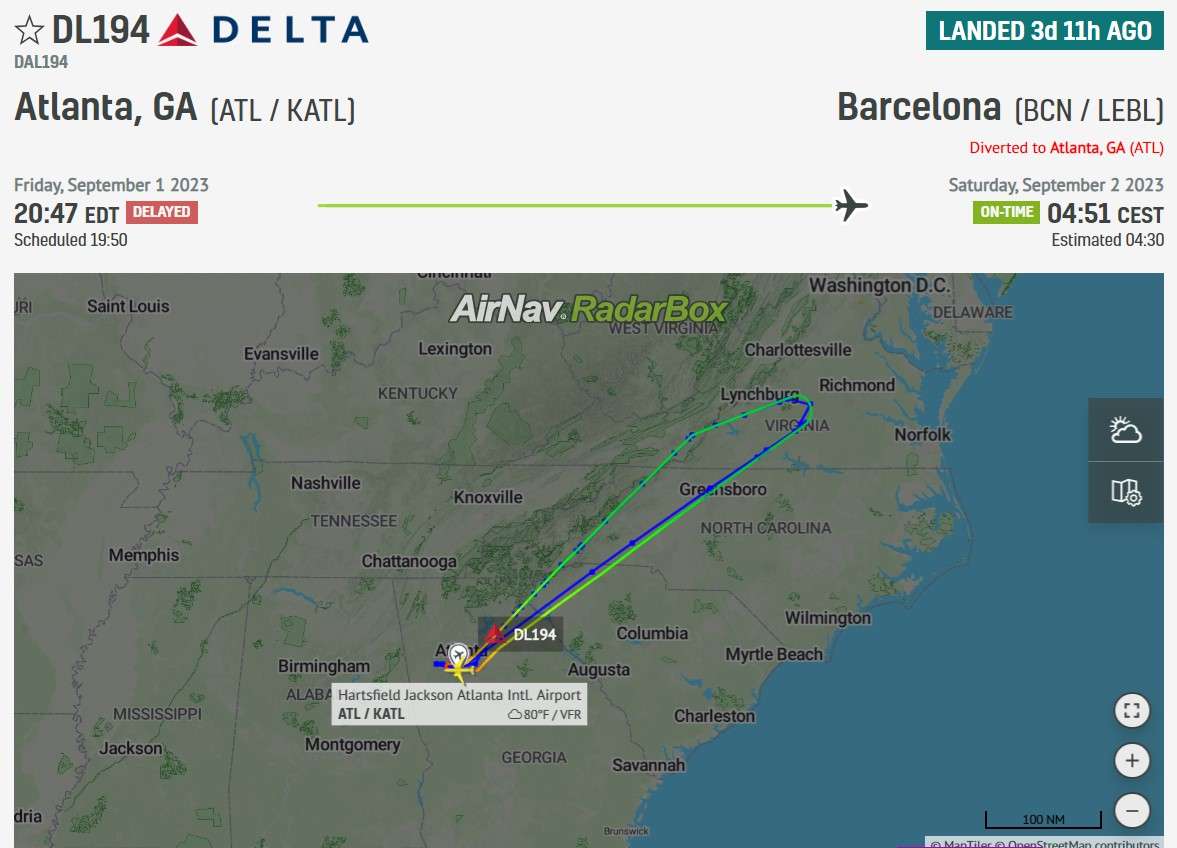 Delta flight returns to Atlanta with diarrhoea-stricken passenger