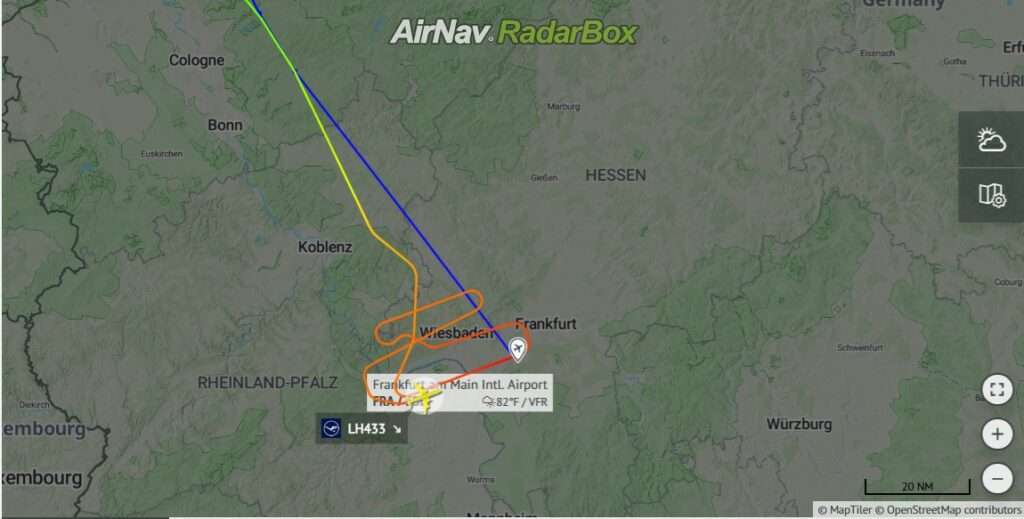 Flight track of LH433 from Chicago to Frankfurt area.