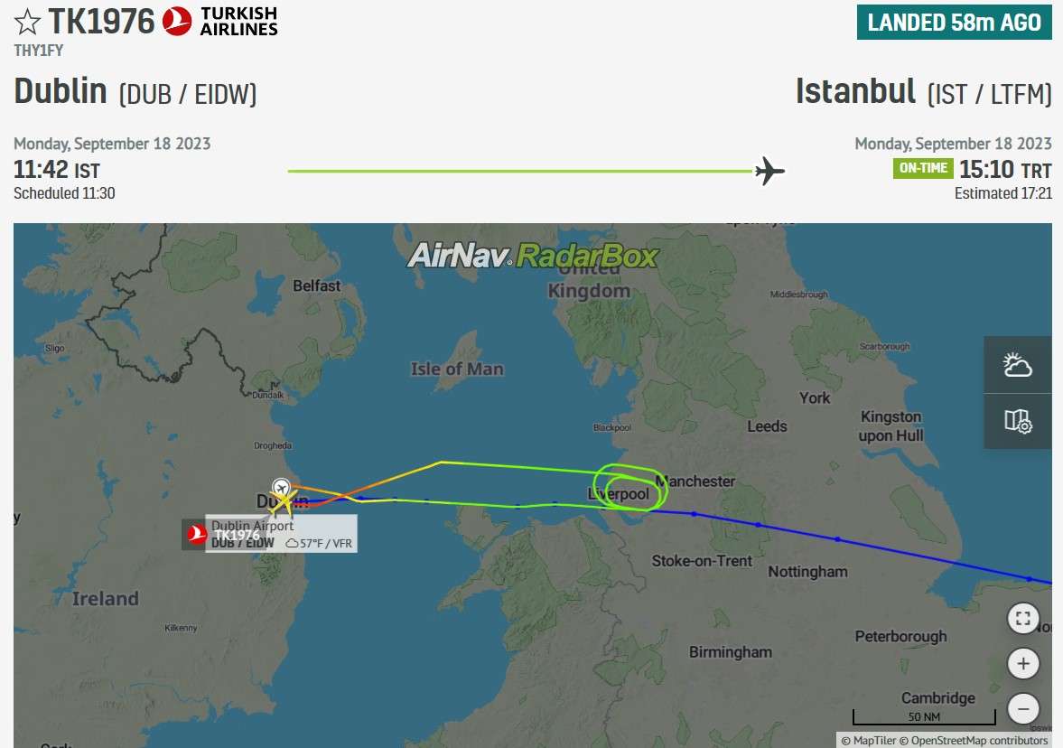 Turkish Airlines A330 bound for Istanbul returns to Dublin