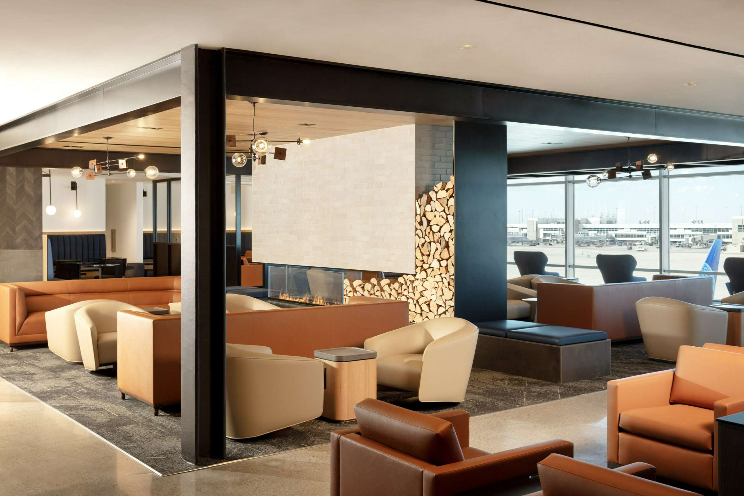 Interior view of United Airlines United Club in Denver.