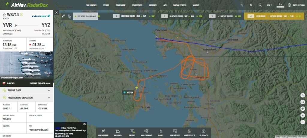 WestJet Flight Circles Vancouver: Not Continuing to Toronto