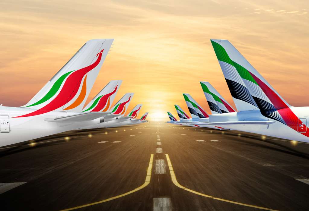 Render of tails of Emirates and SriLankan aircraft.