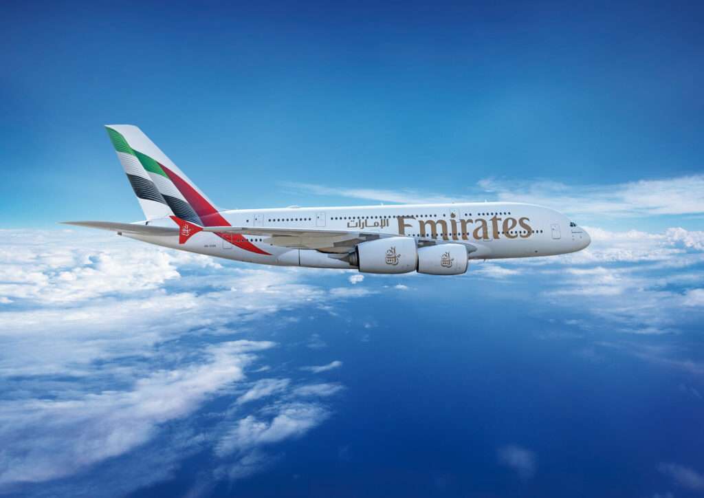 Emirates A380 in flight