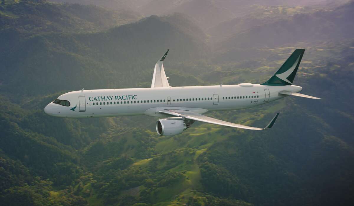 Render of Cathay Pacific A320neo in flight.