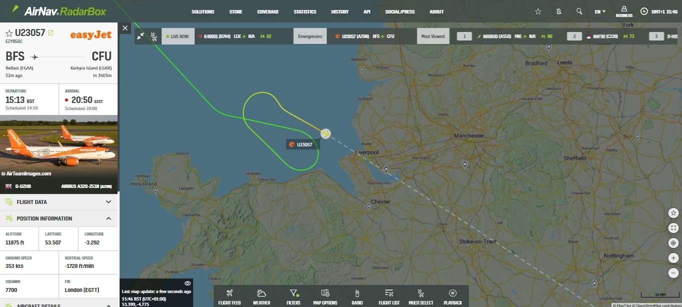 easyJet Flight to Corfu From Belfast Diverts to Manchester