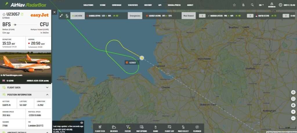easyJet Flight to Corfu From Belfast Diverts to Manchester