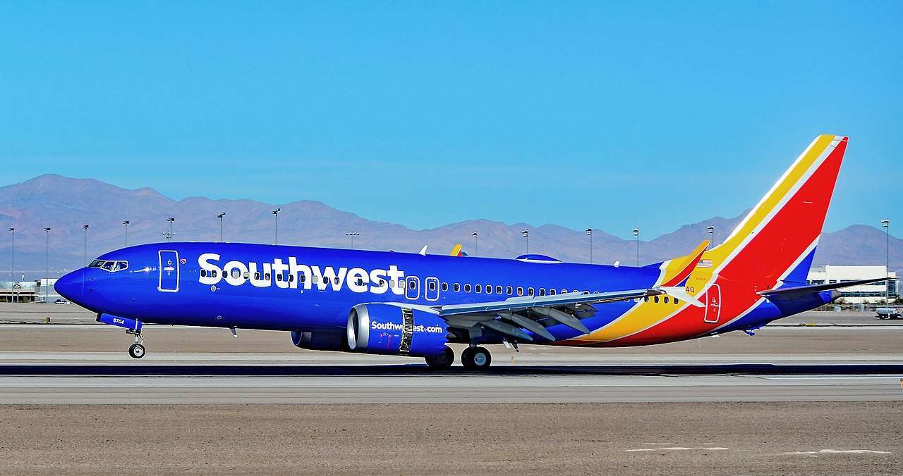 A Southwest Airlines Boeing 737 touches down.
