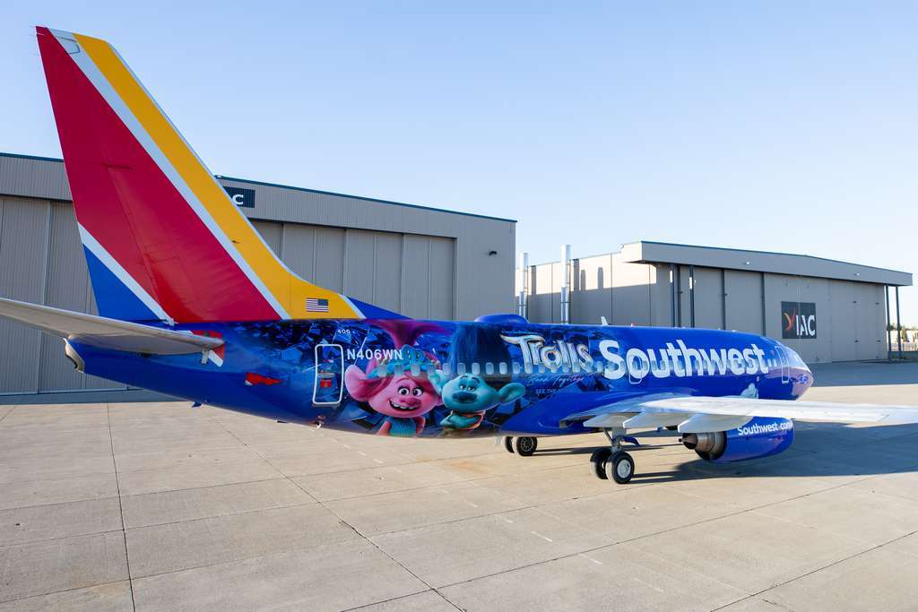 Southwest Airlines custom Trolls themed aircraft.