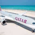 A Qatar Airways Airbus on the tarmac.