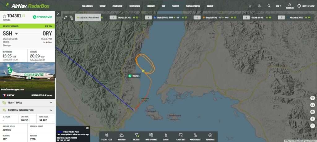 Transavia Flight Sharm el-Sheikh to Paris Declares Emergency