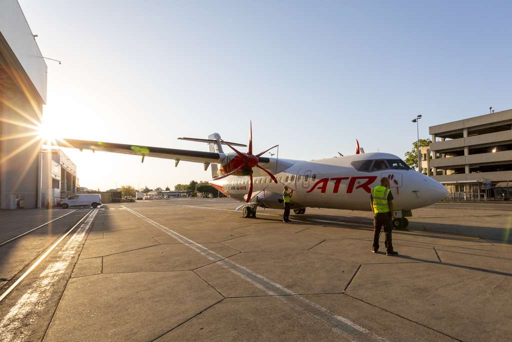 An ATR 42-600S STOL aircraft on the tarmac