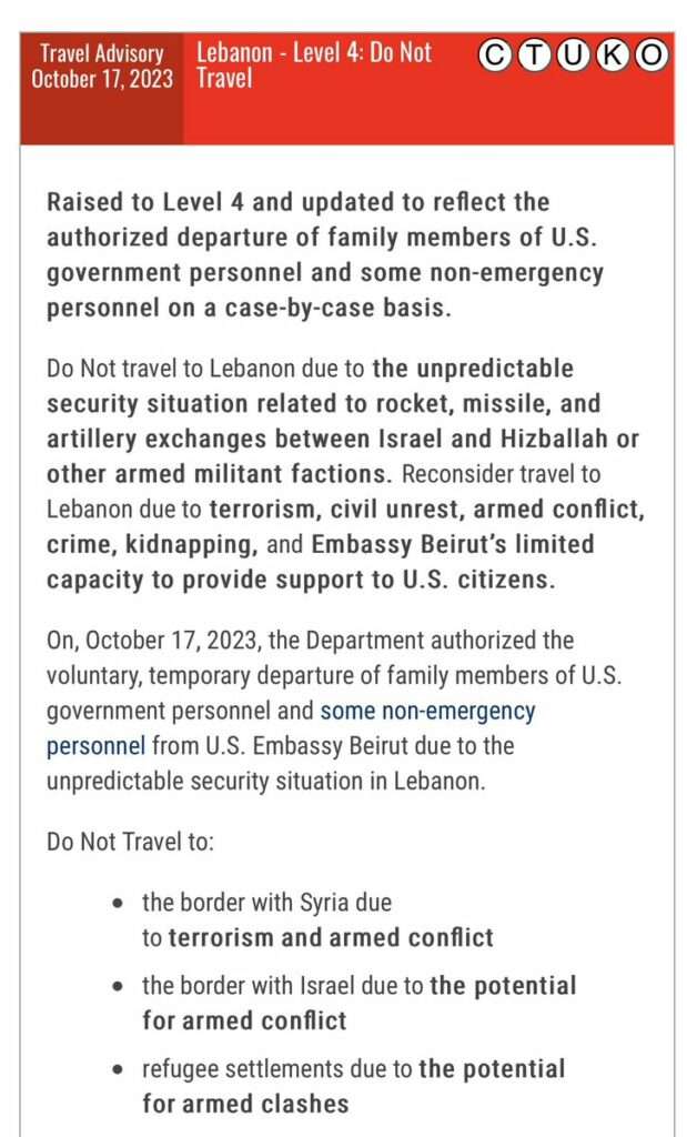 lebanon us travel advisory