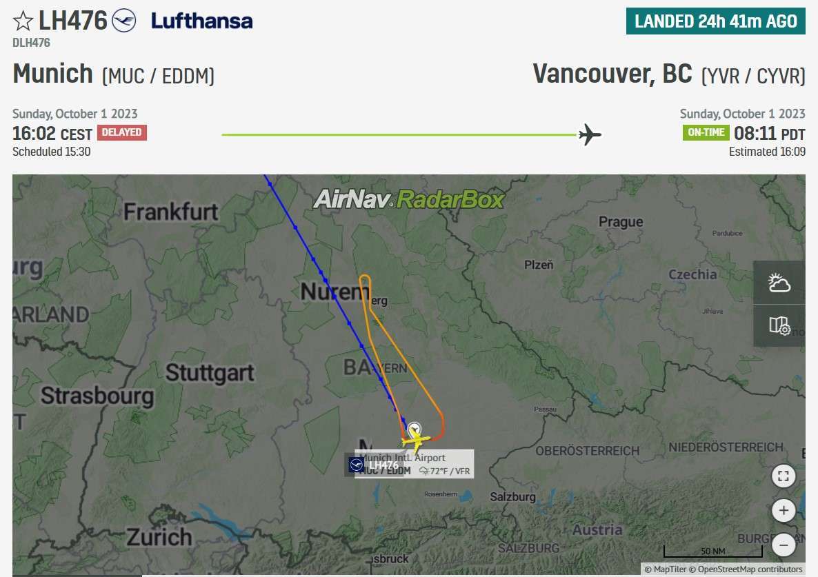 Vancouver-bound Lufthansa A350 returns to Munich with undercarriage problems