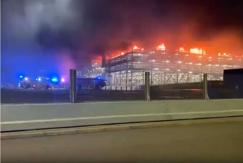 Fire in carpark at London Luton Airport.