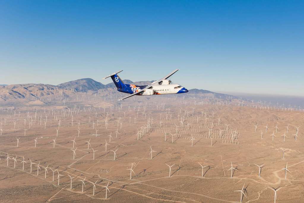 The Universal Hydrogen test aircraft over the Mojave Desert.
