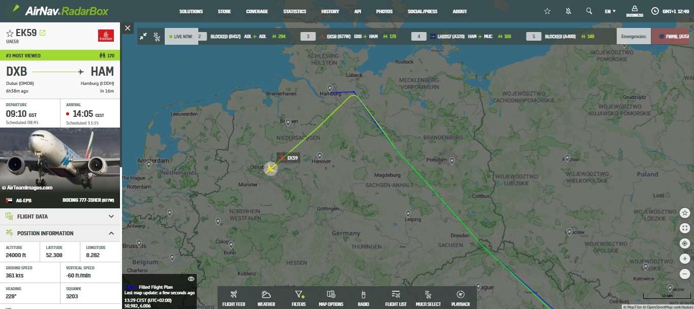 Emirates 777 From Dubai Can't Land in Hamburg: Security Incident