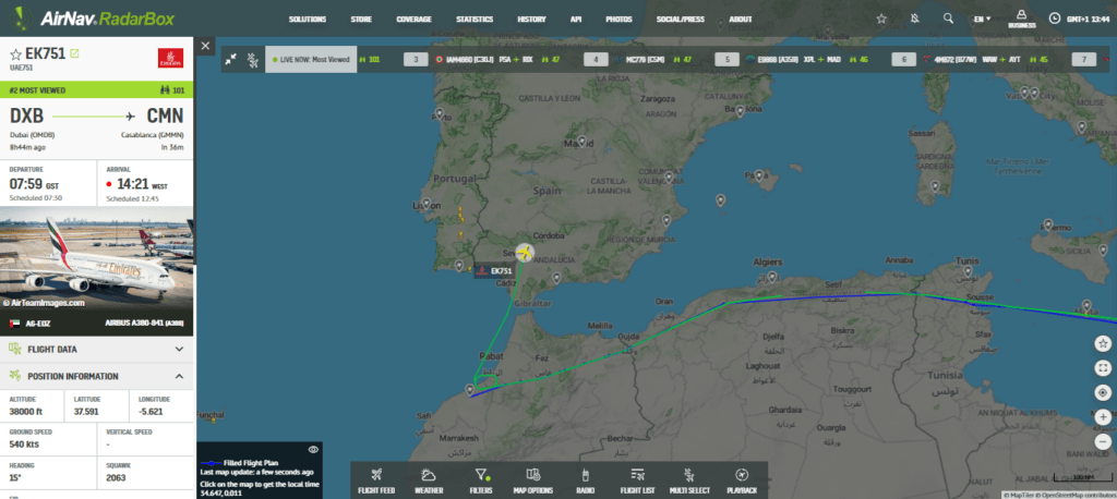 Emirates Airbus A380 From Dubai to Casablanca is Diverting