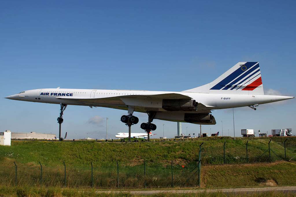 Concorde F-BVFF on display at Paris CDG Airport.