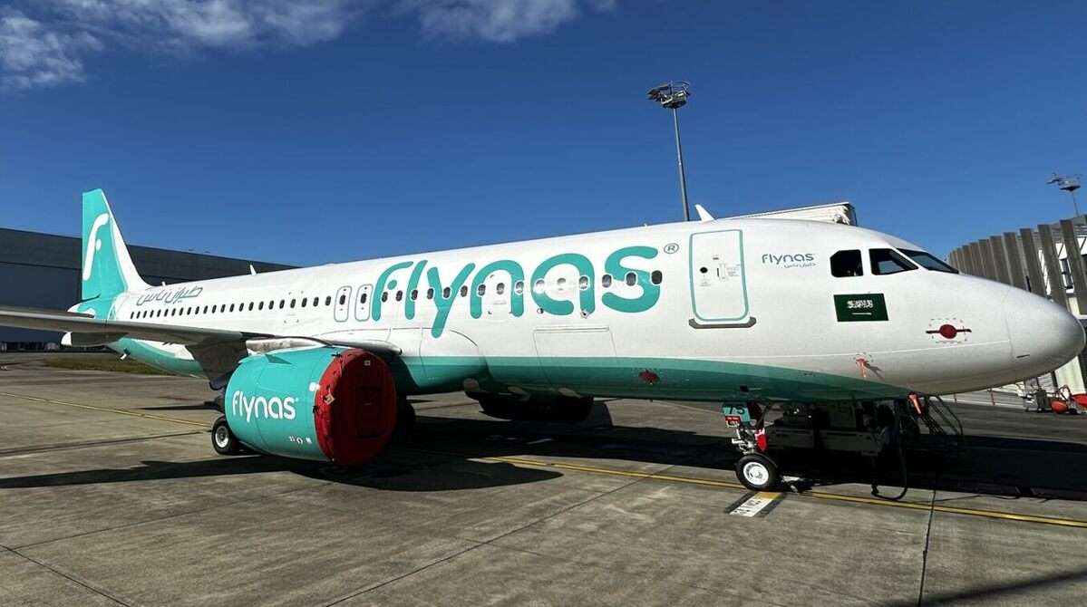 A flynas Airbus A320neo on the tarmac.