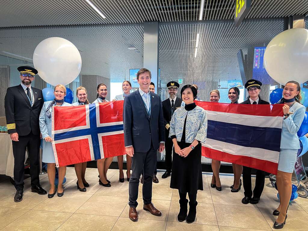 Norse Atlantic Airways staff celebrate new Oslo-Bangkok service.
