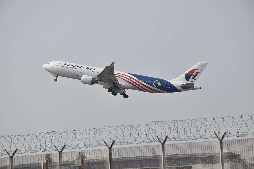 Malaysia Airlines Airbus A330 climbs after takeoff.