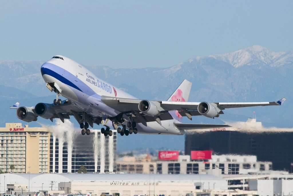 A China Airlines Boeing 747-400 Freighter takes off.