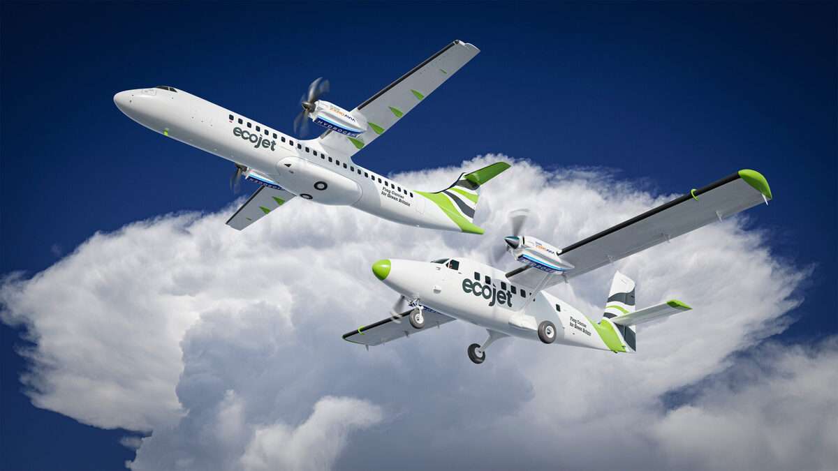 Render of two Ecojet aircraft in flight.