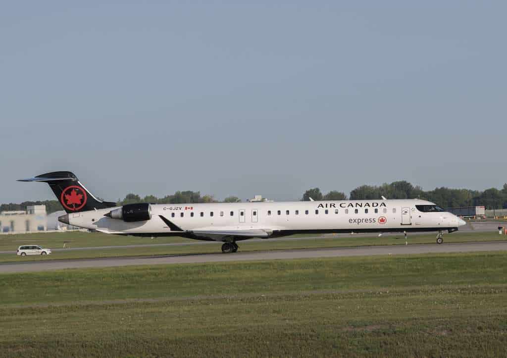 An Air Canada Express CRJ900 on the taxiway.
