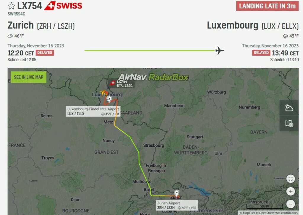 SWISS flight Zurich-Luxembourg declares emergency