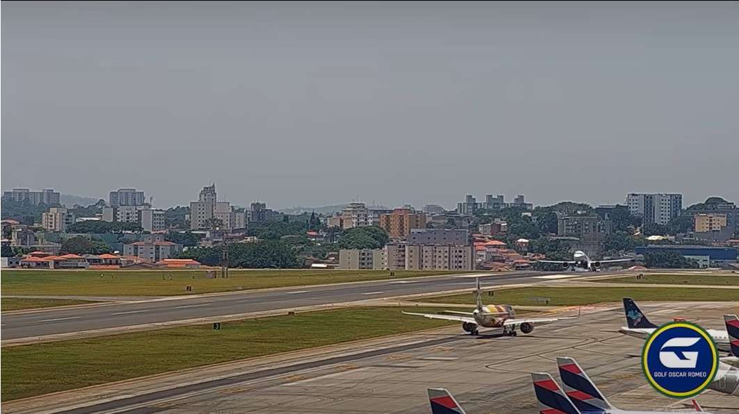 An Azul A320 aircraft touches down heavily in Sao Paulo.