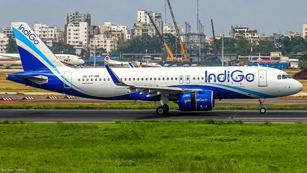 An IndiGo Airbus A320 on the taxiway