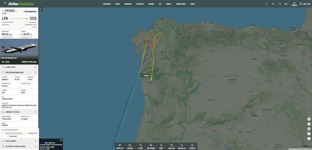In the last few moments, a Ryanair flight from Las Palmas has had to divert away from its destination of Santiago to Porto as Storm Domingos continues to cause havoc in the skies.