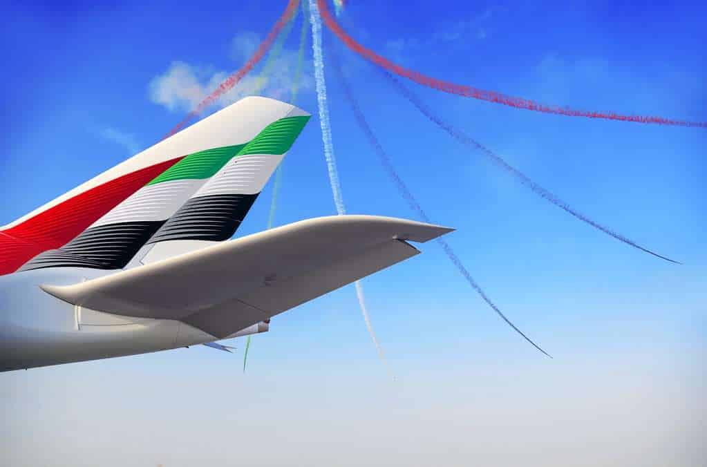 Tailplane of Emirates aircraft.