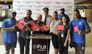 Fiji Airways staff launch the New Caledonia service.