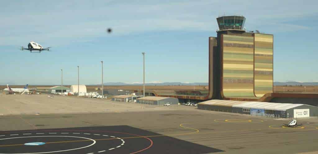Render of new EHang eVTOL air taxi base in Catalonia, Spain.