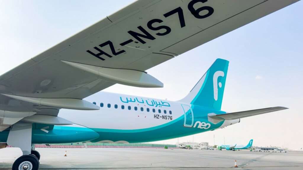 View of flynas A320neo on the tarmac.