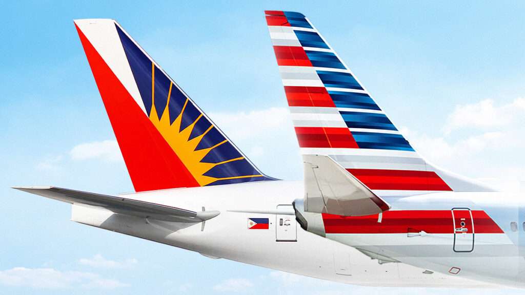 Render of tailplanes of an American Airlines and Philippine Airlines plane together.