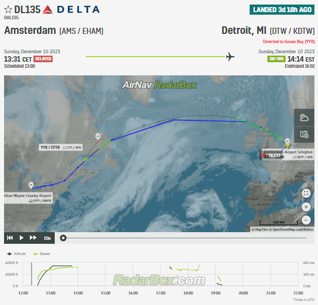 Delta A330 Amsterdam-Detroit Diverts to Goose Bay
