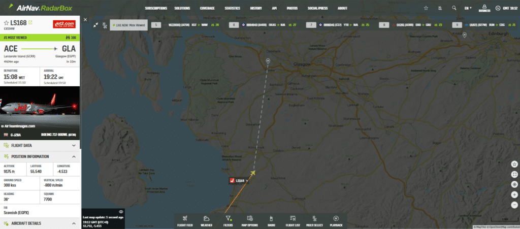 Jet2 Flight Lanzarote-Glasgow Declares Emergency