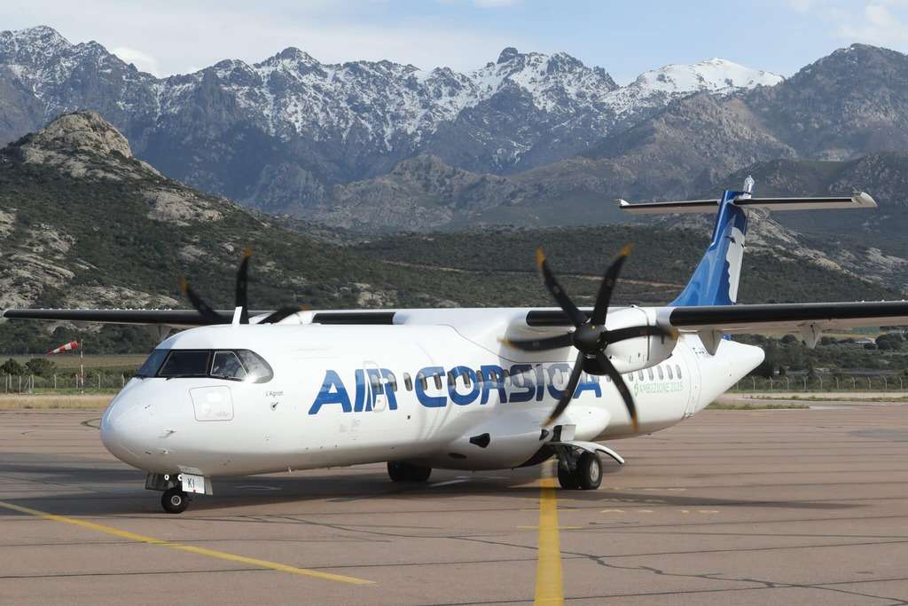 An Air Corsica ATR72-600 parked on the tarmac.
