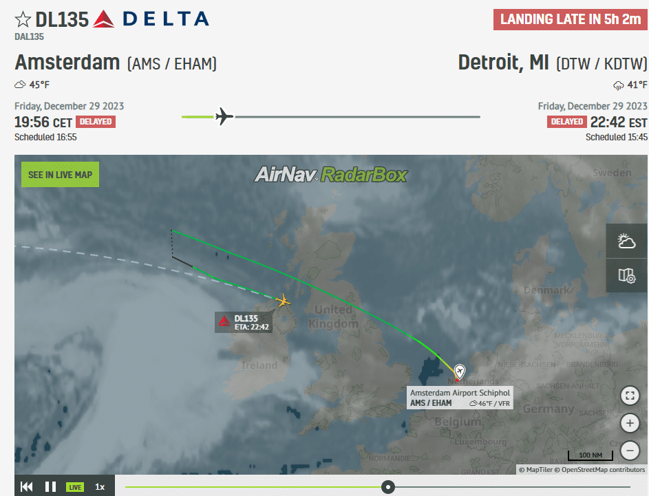 Delta Air Lines A350 Amsterdam-Detroit Declares Emergency