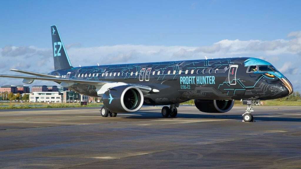 An Embraer E2 in Tech Eagle livery