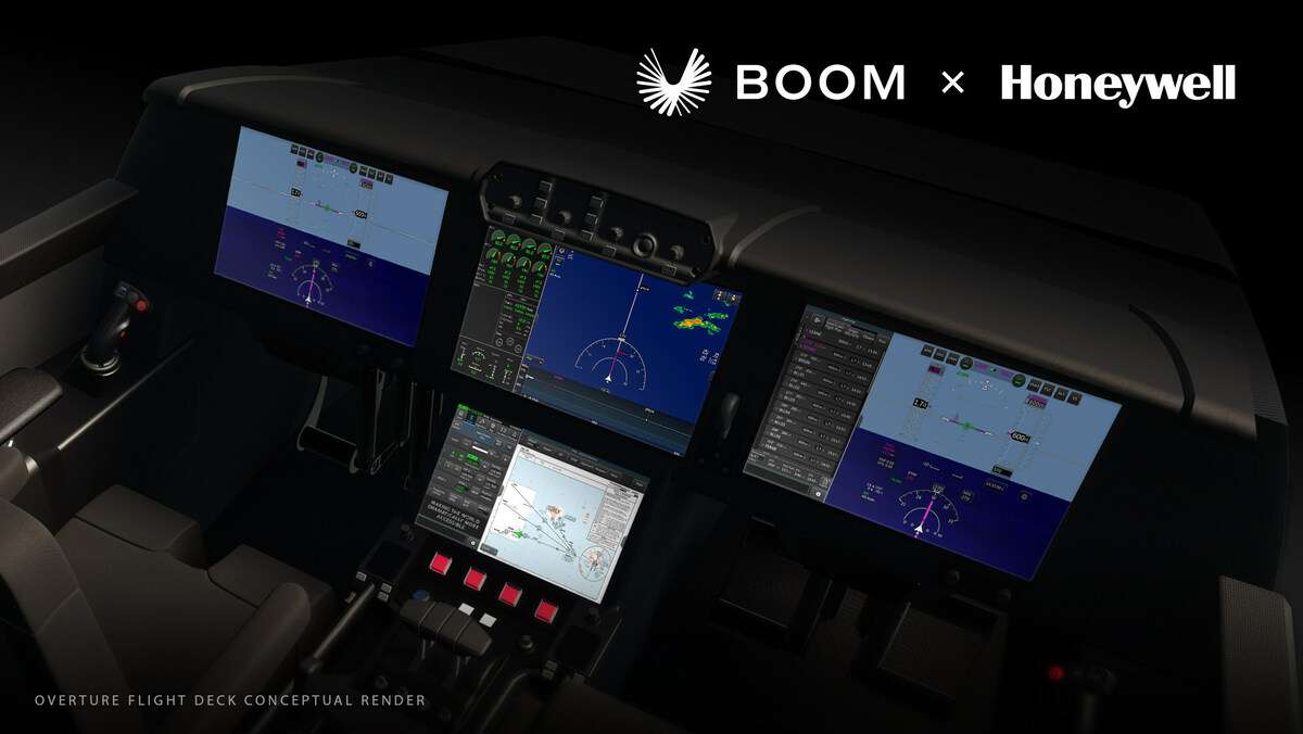 Conceptual render of Boom Supersonic Overture flight deck with Honeywell Anthem.