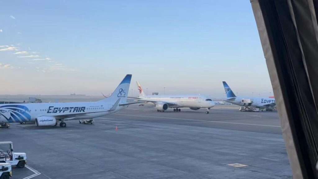 A China Eastern Airlines A350 on the tarmac in Egypt.
